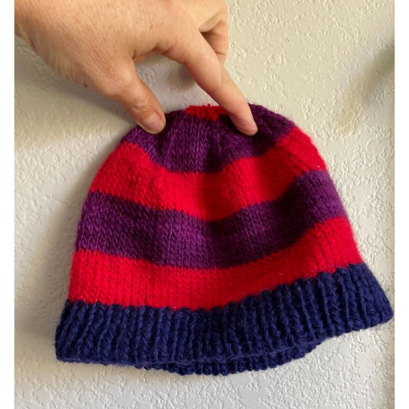Manos Del Uruguay Wool Scarf Hat Striped Pink Purple Blue - Picture 4 of 7